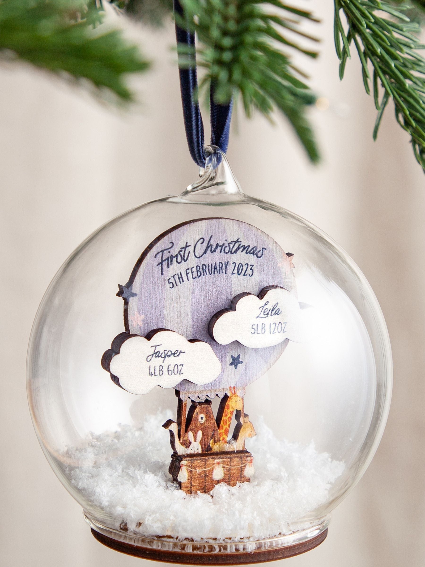No Ordinary Gift twins hot air balloon Christmas bauble, imported from the UK
