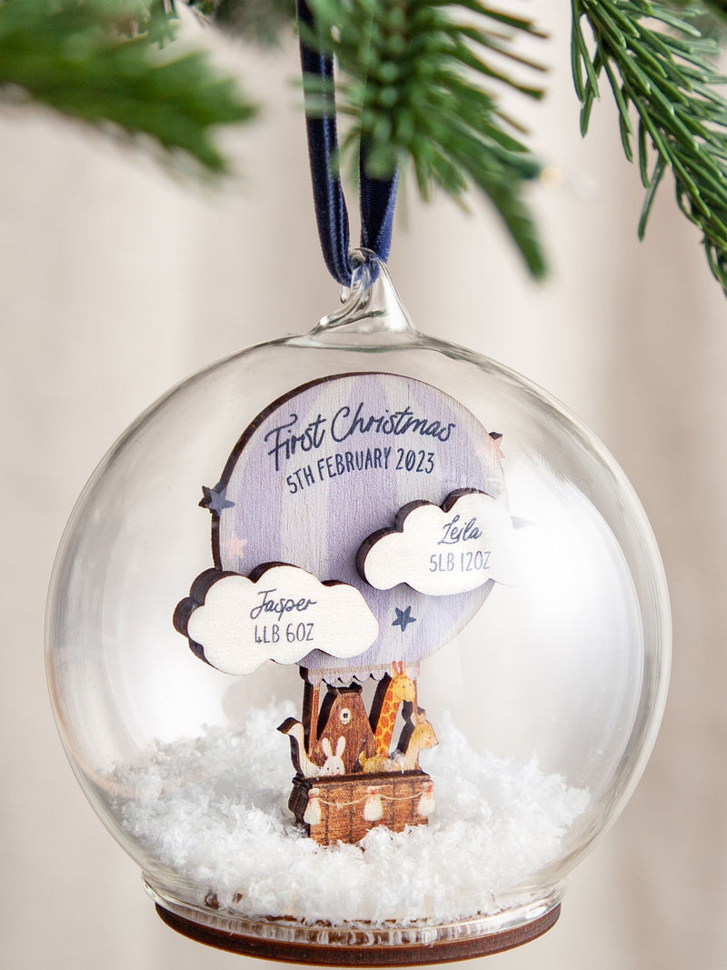 No Ordinary Gift twins hot air balloon Christmas bauble, imported from the UK