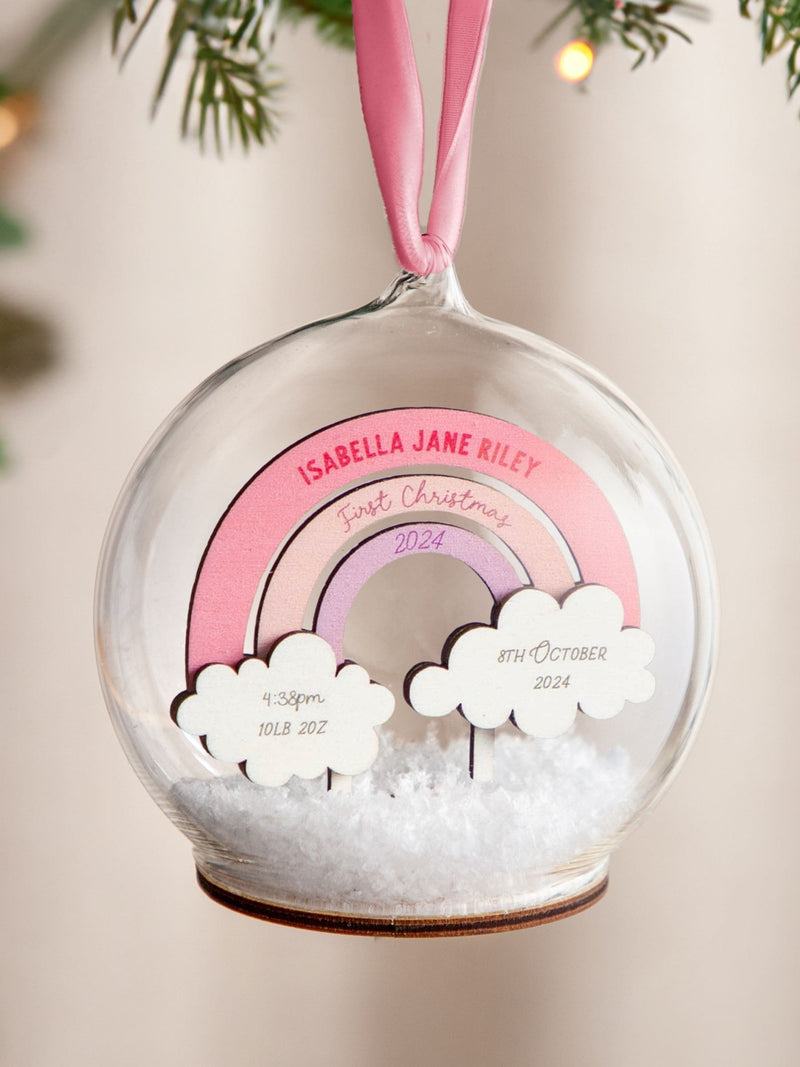 No Ordinary Gift personalised rainbow baby Christmas bauble 10x10cm (British brand)