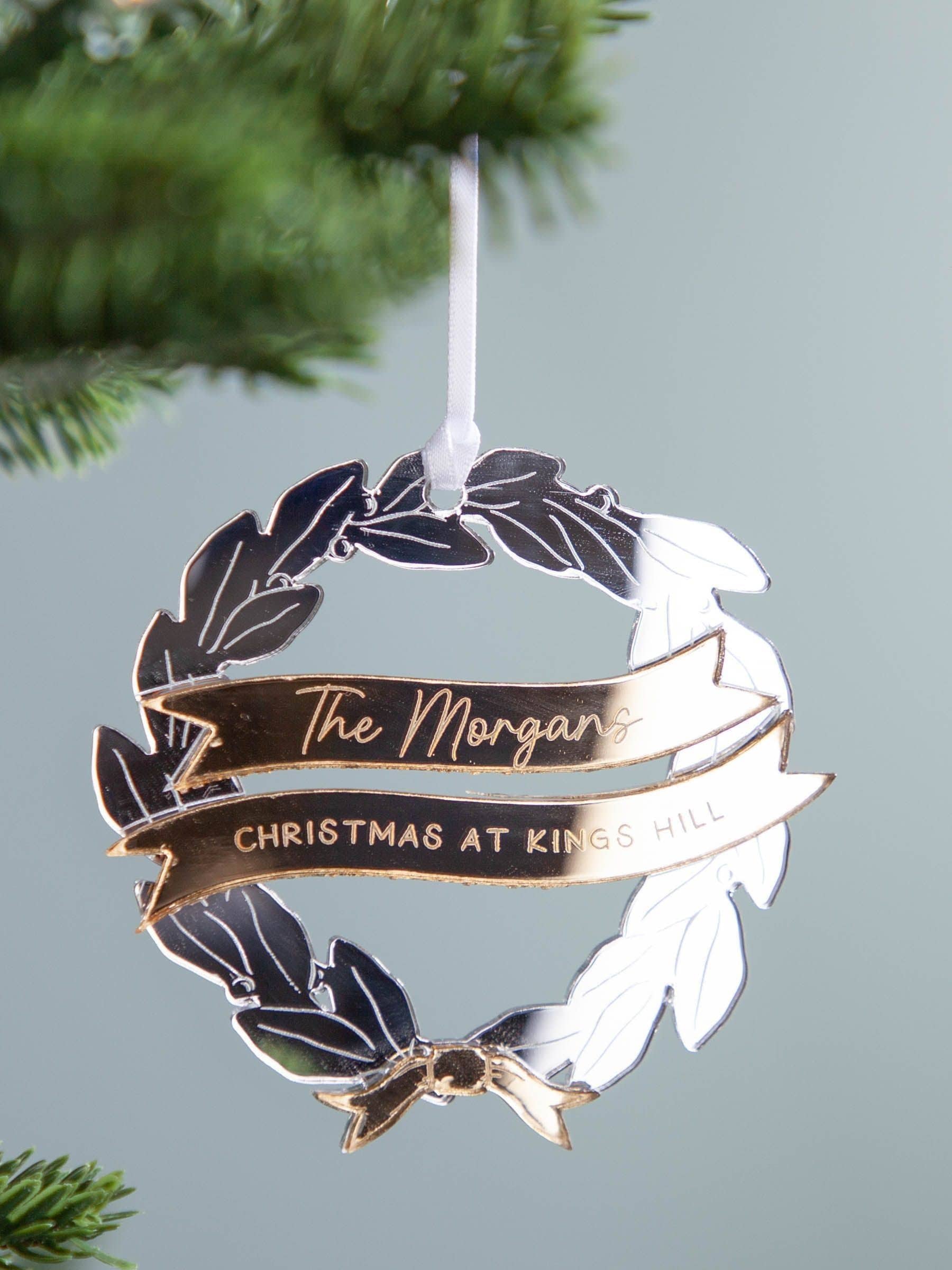 No Ordinary Gift metallic mirror personalised family wreath 9x9cm, imported from the UK