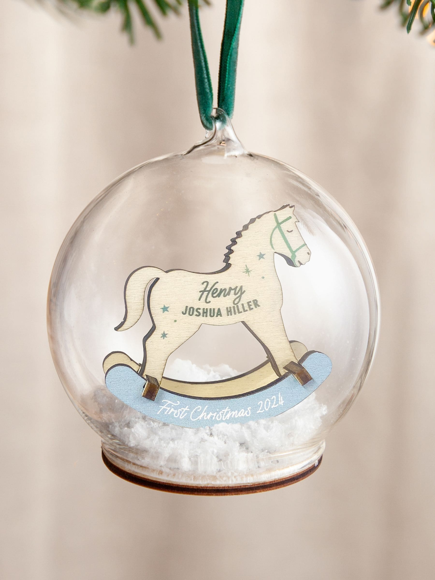 No Ordinary Gift first Christmas rocking horse bauble 10cm - British product