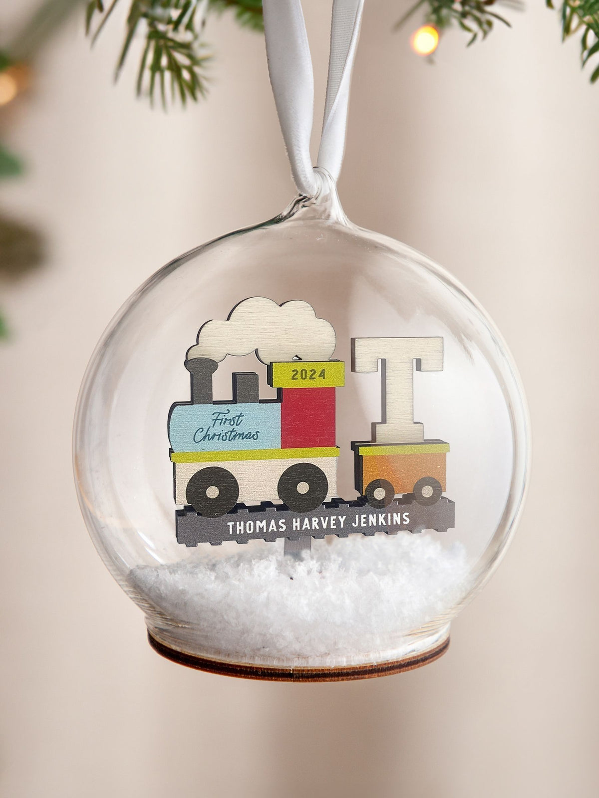 No Ordinary Gift personalised train bauble 10x10cm - British product
