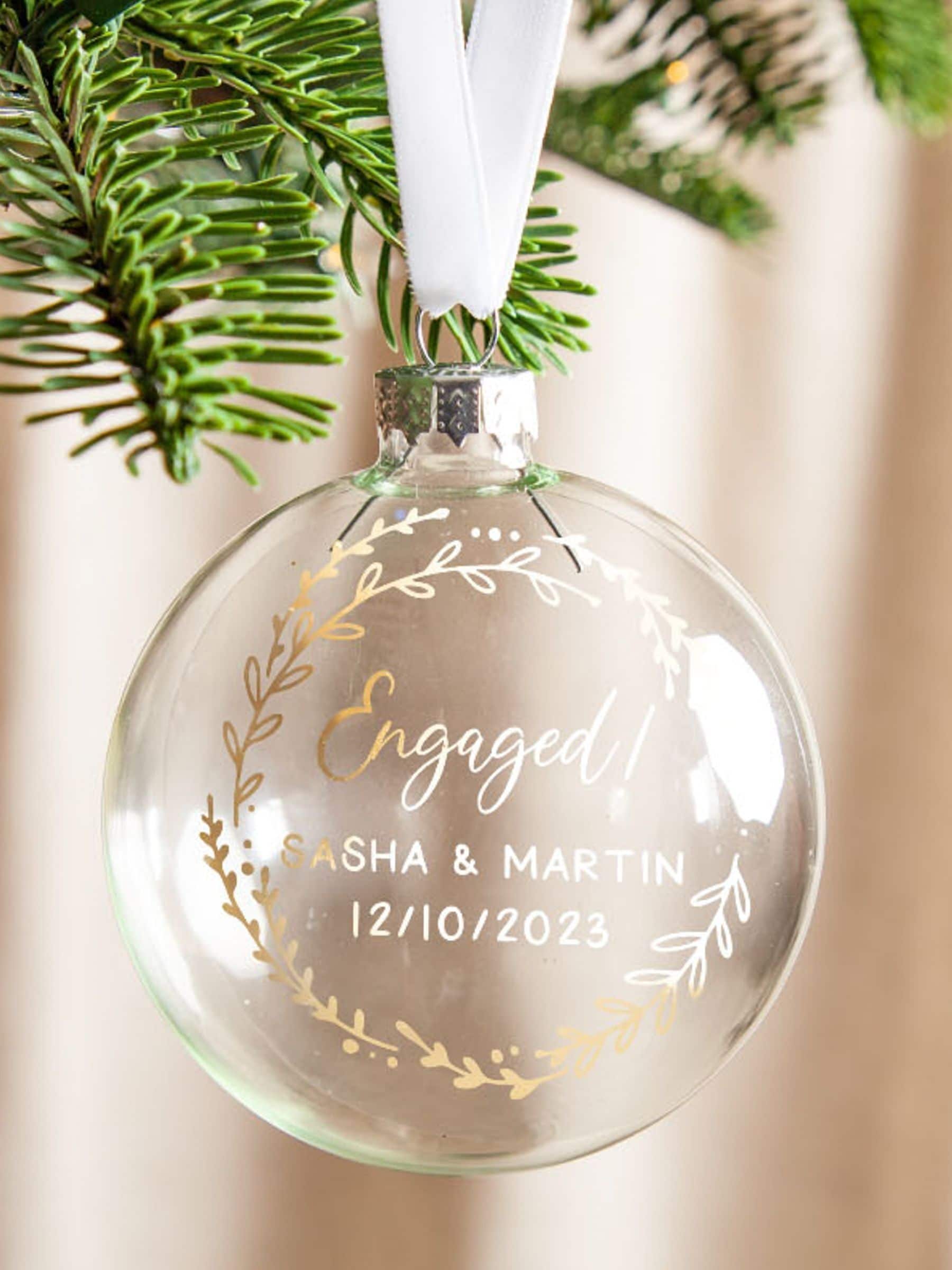 No Ordinary Gift personalised engagement bauble with foiled wreath 8cm (British brand)