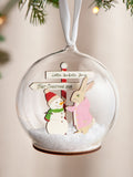No Ordinary Gift personalised Christmas bauble with rabbit and snowman (British brand)