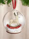 No Ordinary Gift personalised rocking reindeer bauble, imported from the UK