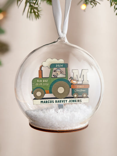 Next No Ordinary Gift Personalised Tractor Baby Details First Christmas Bauble 10x10cm- Buy online at McGrocer