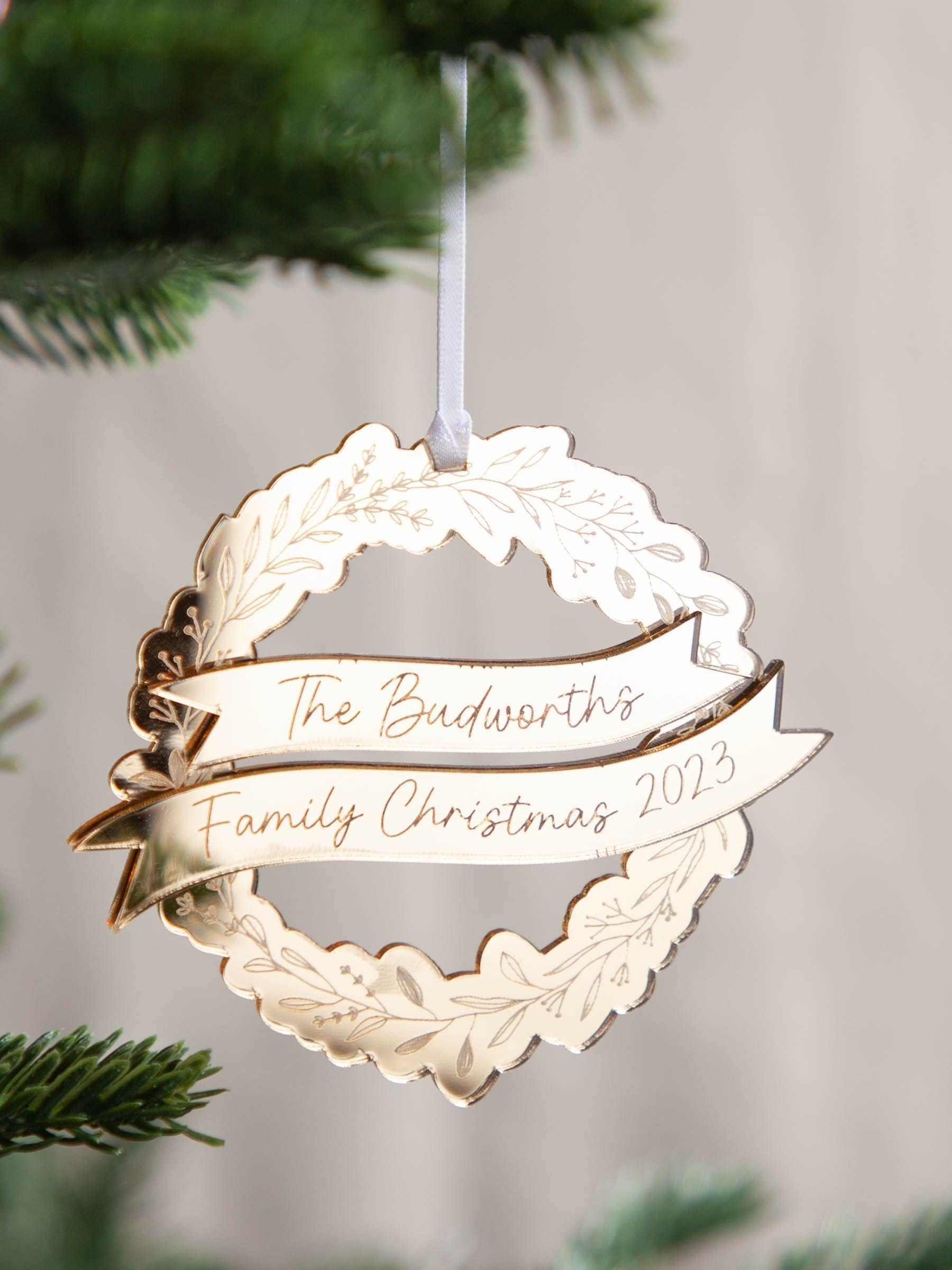 No Ordinary Gift personalised mirror acrylic Christmas wreath 9x9cm, UK version