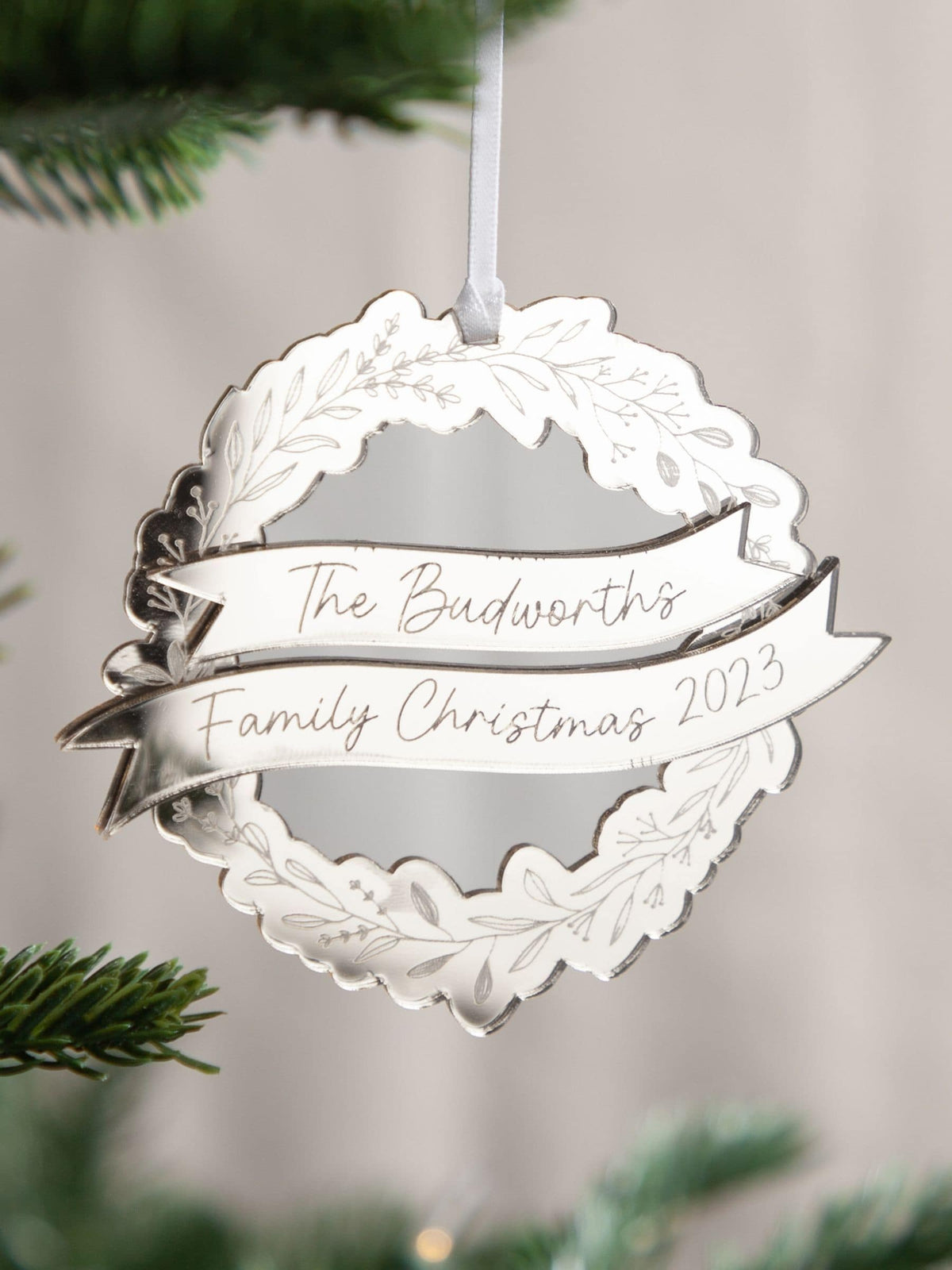 No Ordinary Gift personalised mirror acrylic Christmas wreath 9x9cm, UK version