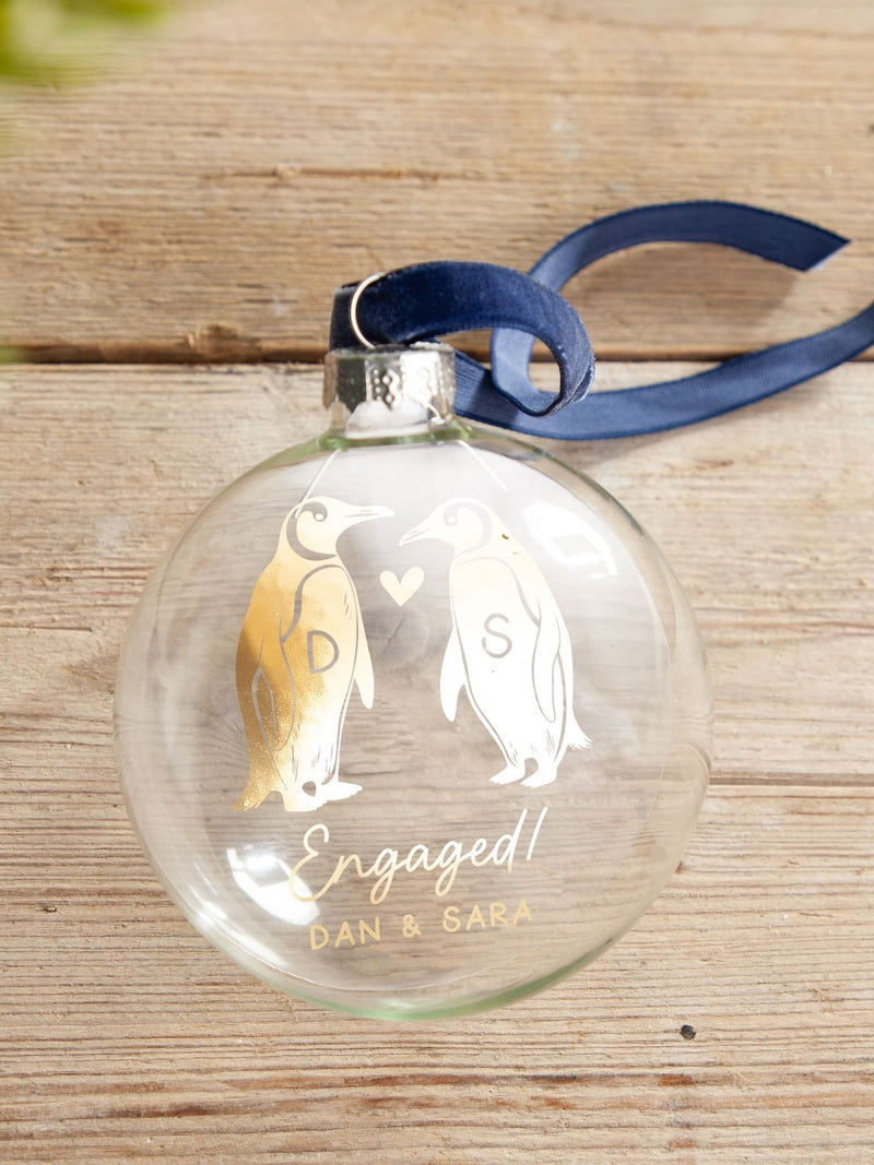 No Ordinary Gift personalised foiled penguin bauble 8cm, imported from the UK
