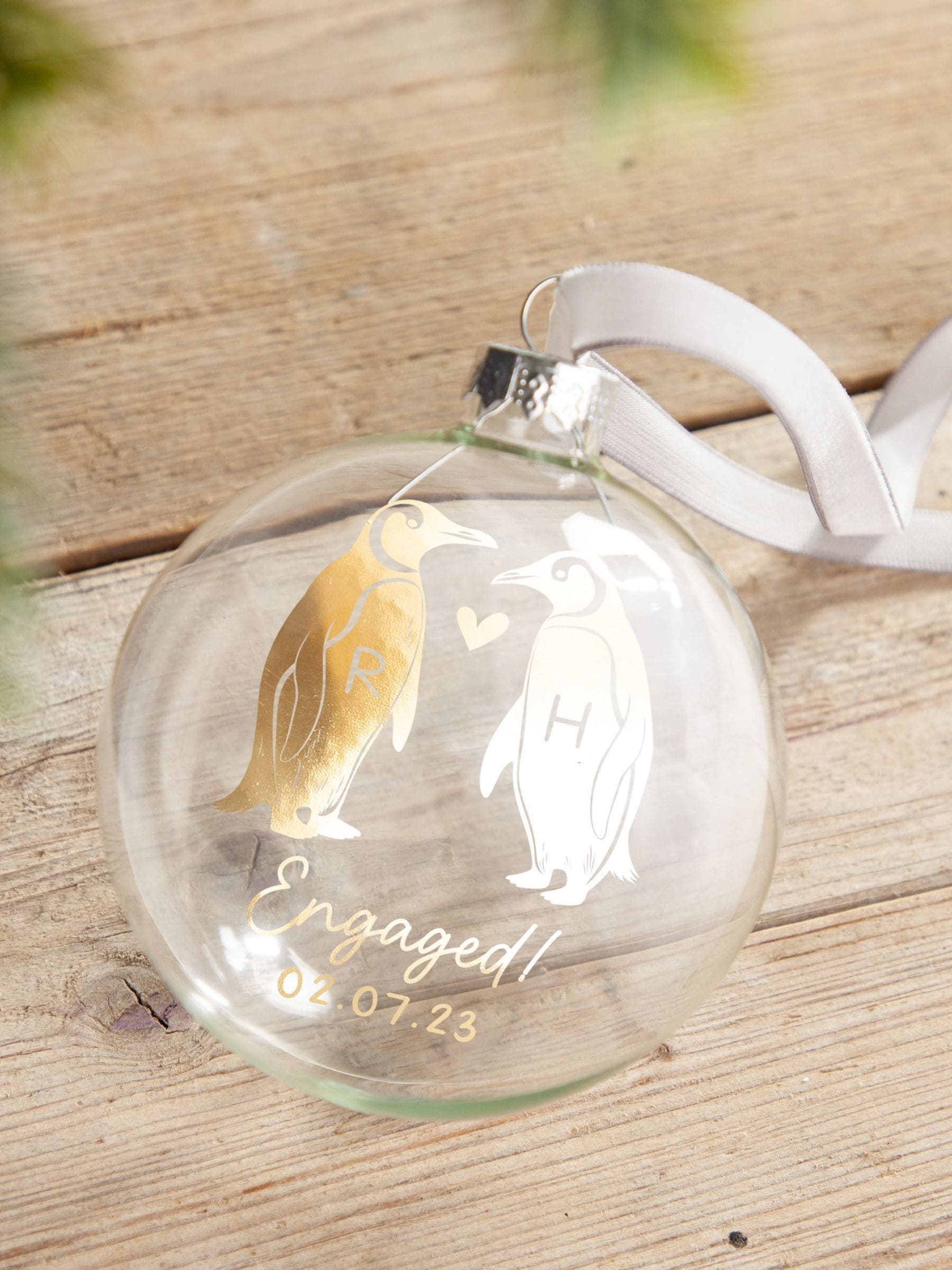 No Ordinary Gift personalised foiled penguin bauble 8cm, imported from the UK