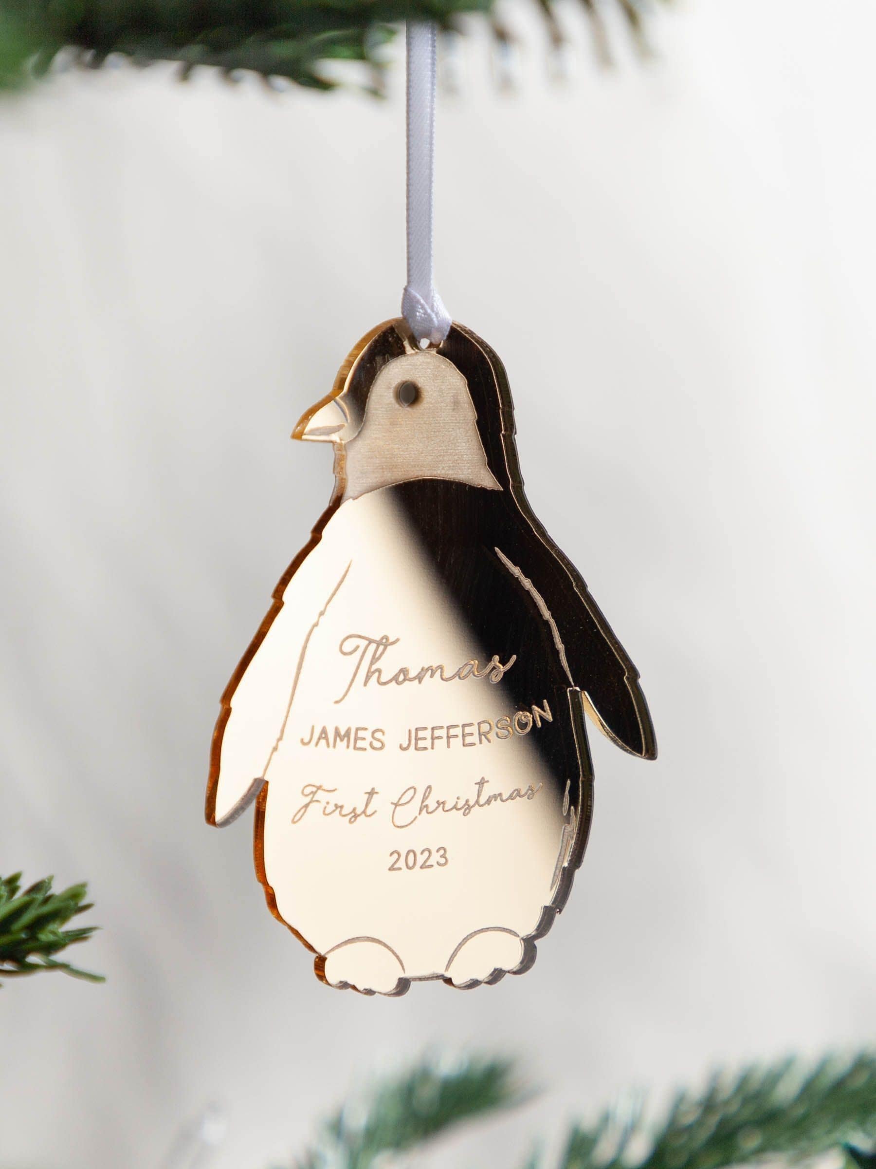 No Ordinary Gift mirror penguin ornament first Christmas, imported from the UK