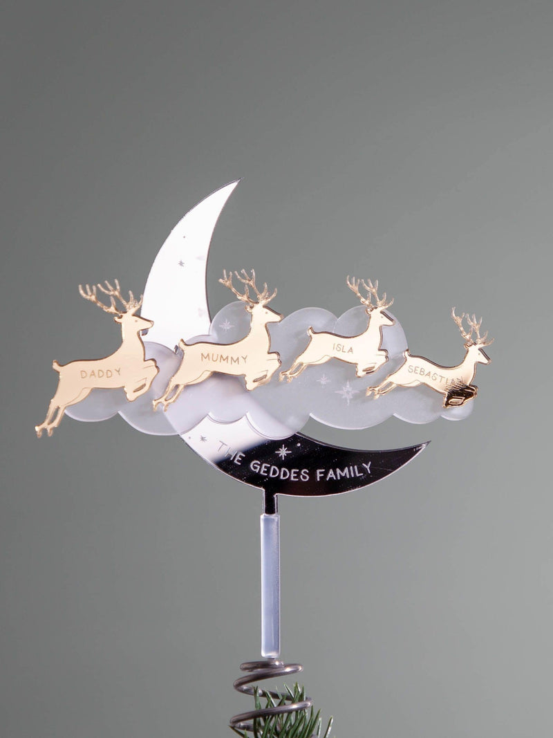 No Ordinary Gift personalised Christmas tree topper with family of reindeer (British brand)