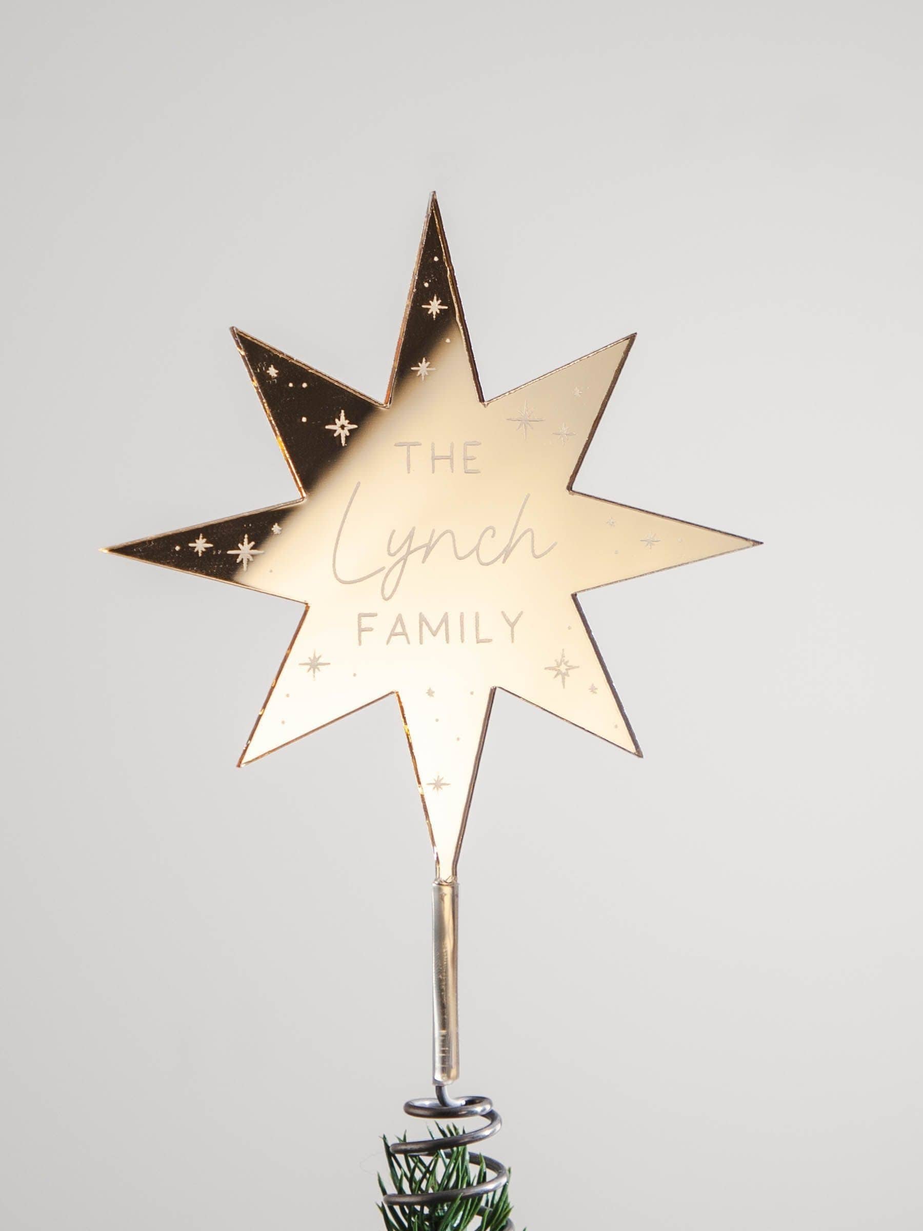 No Ordinary Gift mirror star tree topper 17.5cm, imported from the UK