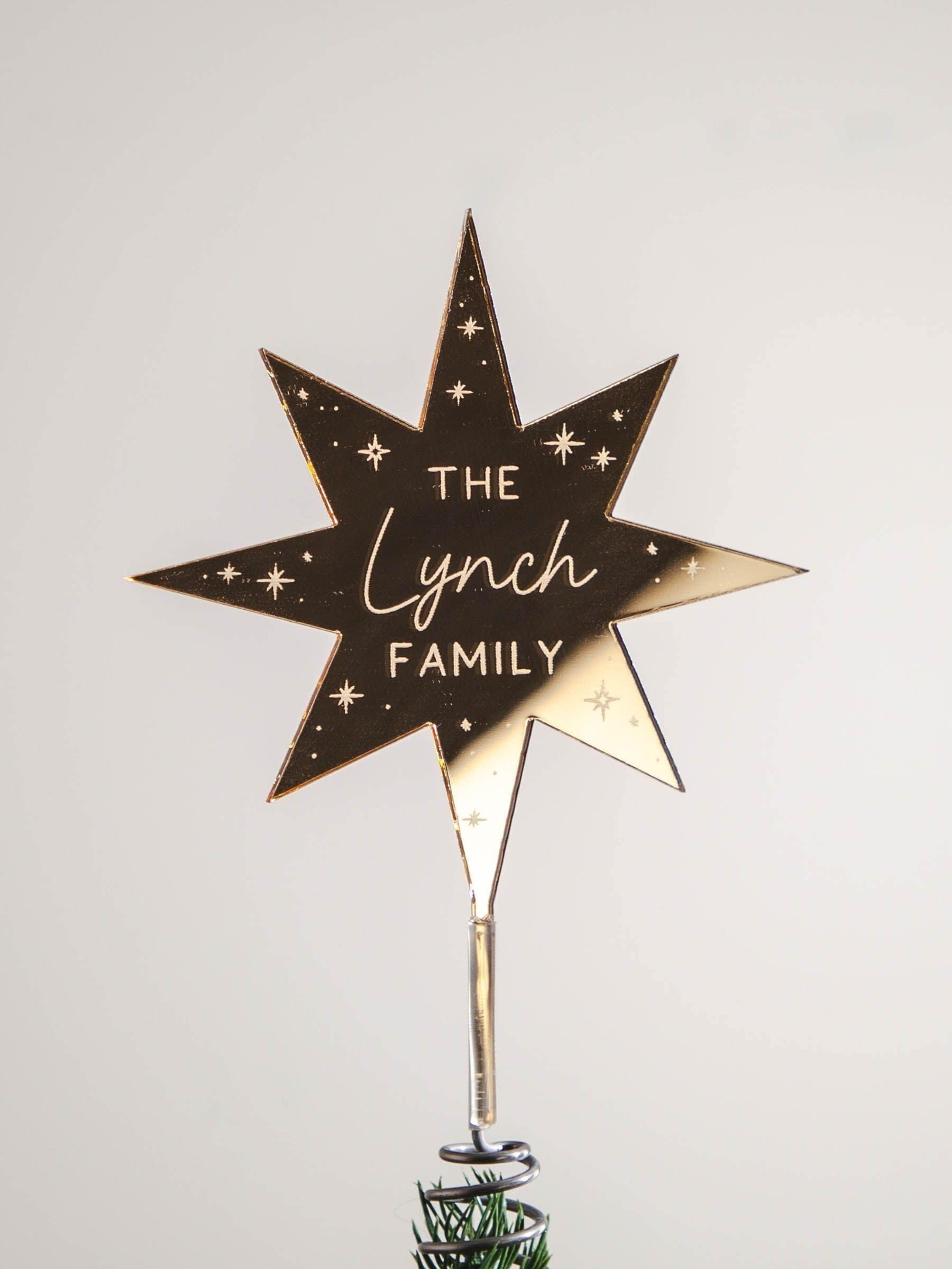 No Ordinary Gift mirror star tree topper 17.5cm, imported from the UK