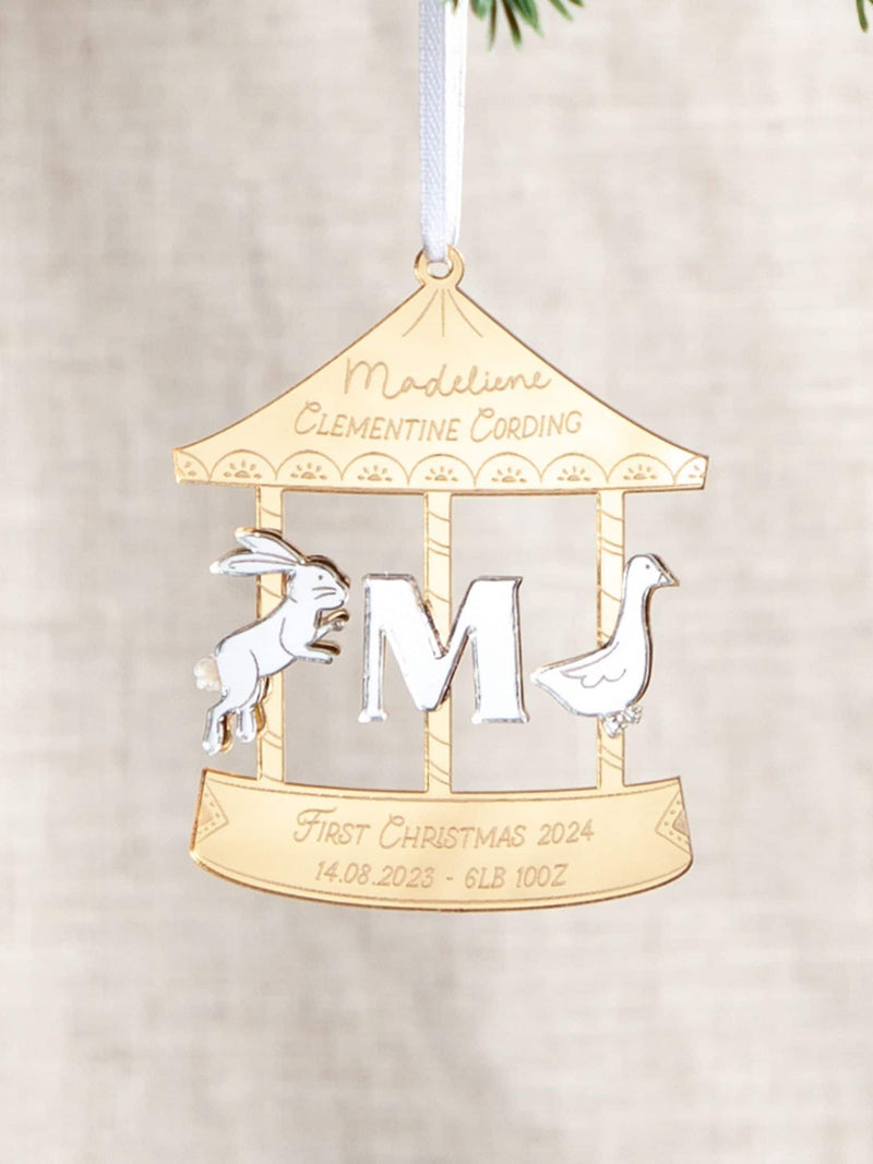 No Ordinary Gift personalised metallic mirror carousel decoration baby details, UK version