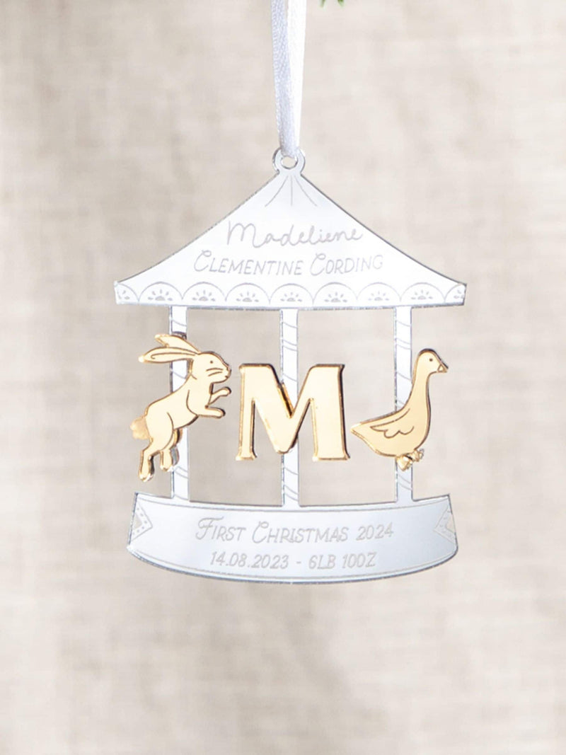 No Ordinary Gift personalised metallic mirror carousel decoration baby details, UK version