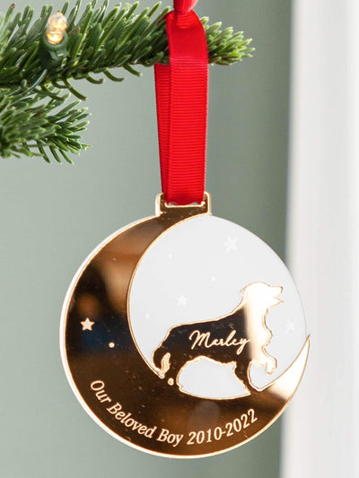 Next No Ordinary Gift Personalised Dog And Moon Layered Mirror Hanging Christmas Decoration 8cm- Buy online at McGrocer