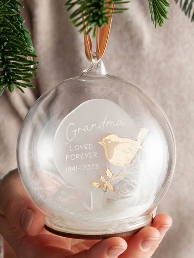 Next No Ordinary Gift Metallic Mirror Robin Personalised Memorial Christmas Bauble 10 x 10 cm- Buy online at McGrocer