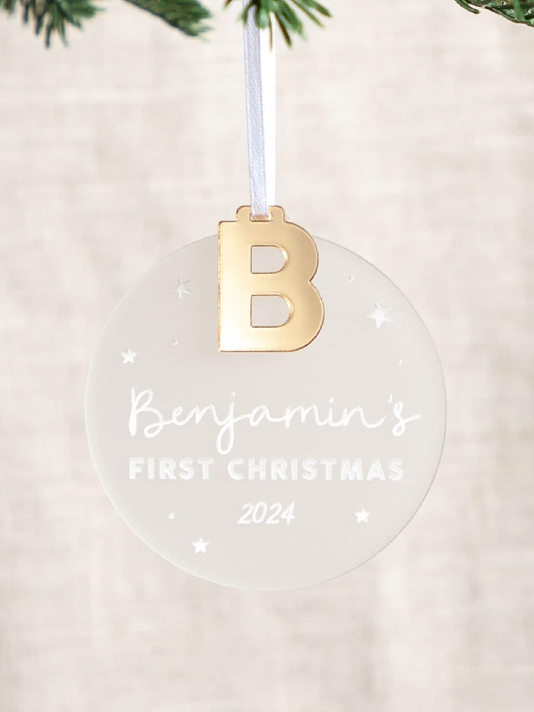 No Ordinary Gift personalised first Christmas decoration with initial charm 8x8.5cm - British product