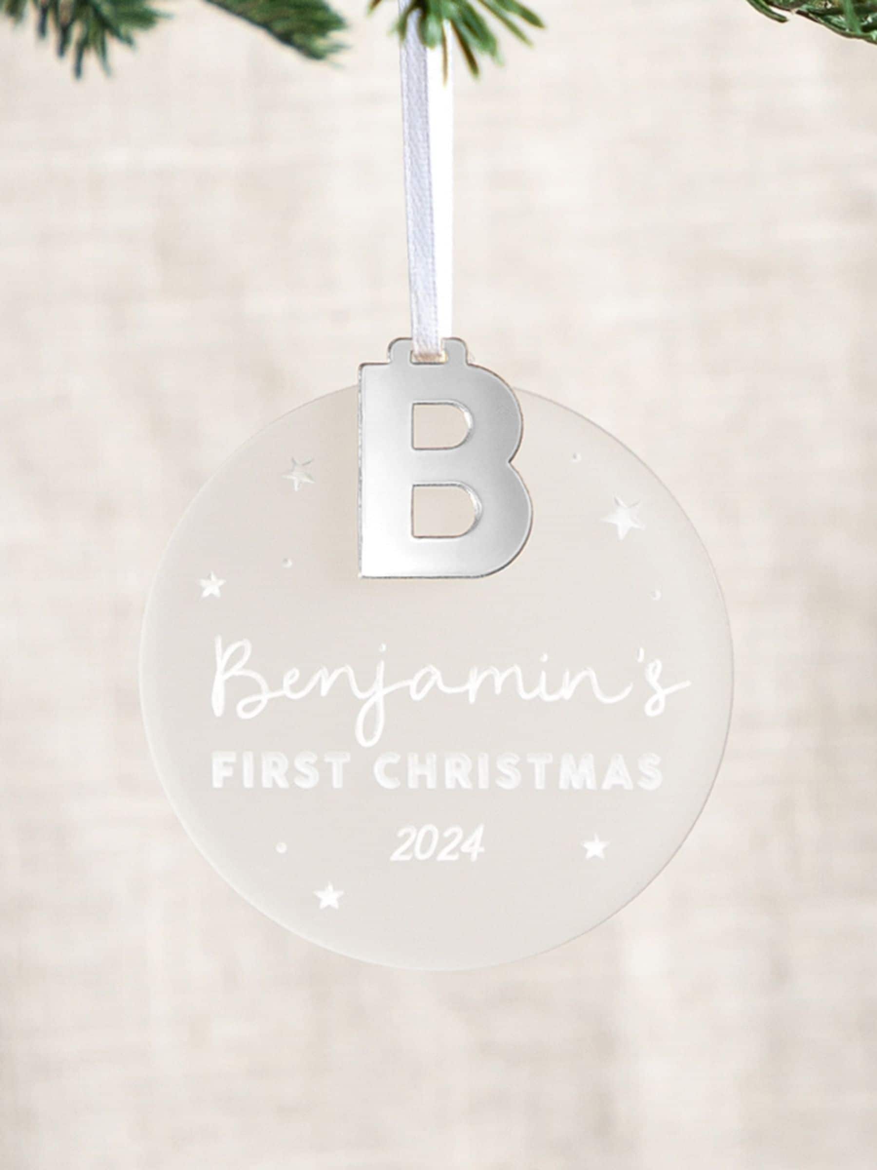 No Ordinary Gift personalised first Christmas decoration with initial charm 8x8.5cm - British product