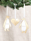 Personalised mirror penguin couple Christmas decoration - British product