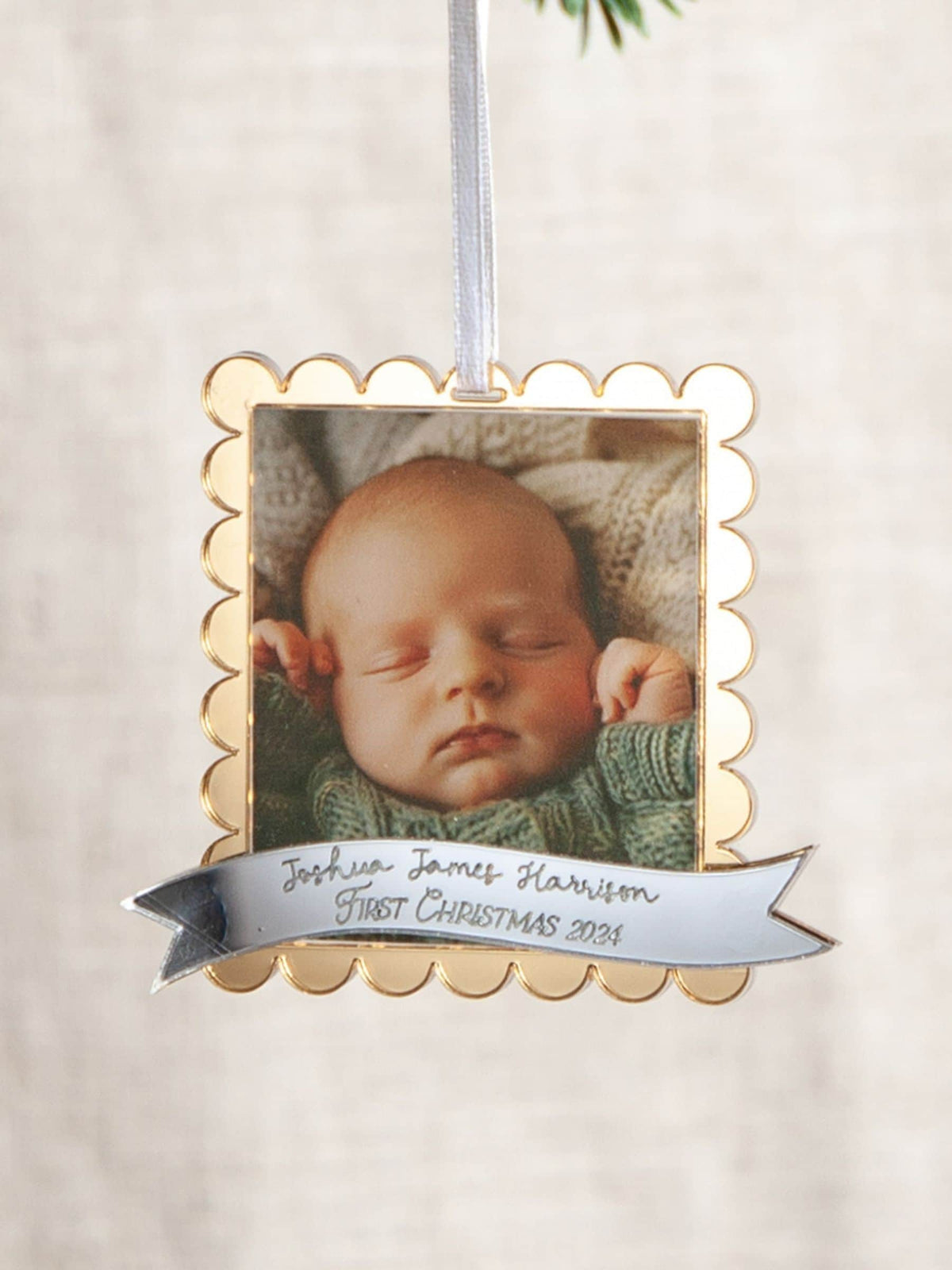 No Ordinary Gift first Christmas photo decoration 9x9cm, UK version