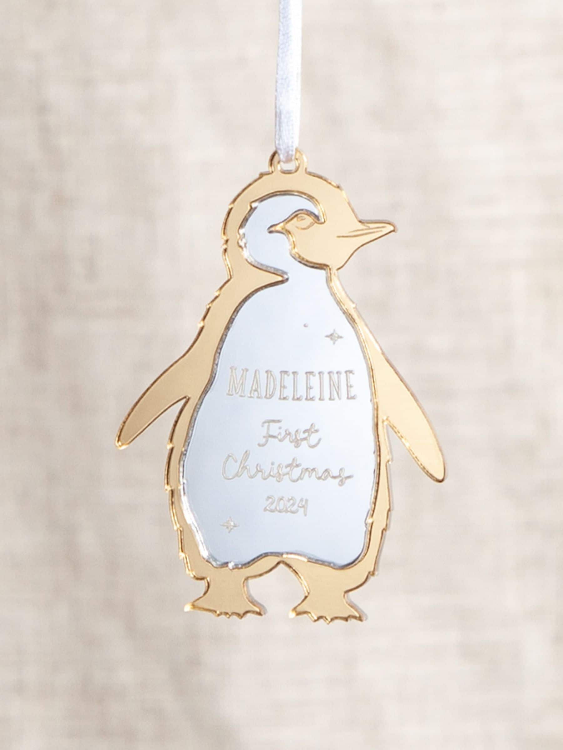 No Ordinary Gift metallic mirror acrylic penguin decoration for Christmas (British brand)