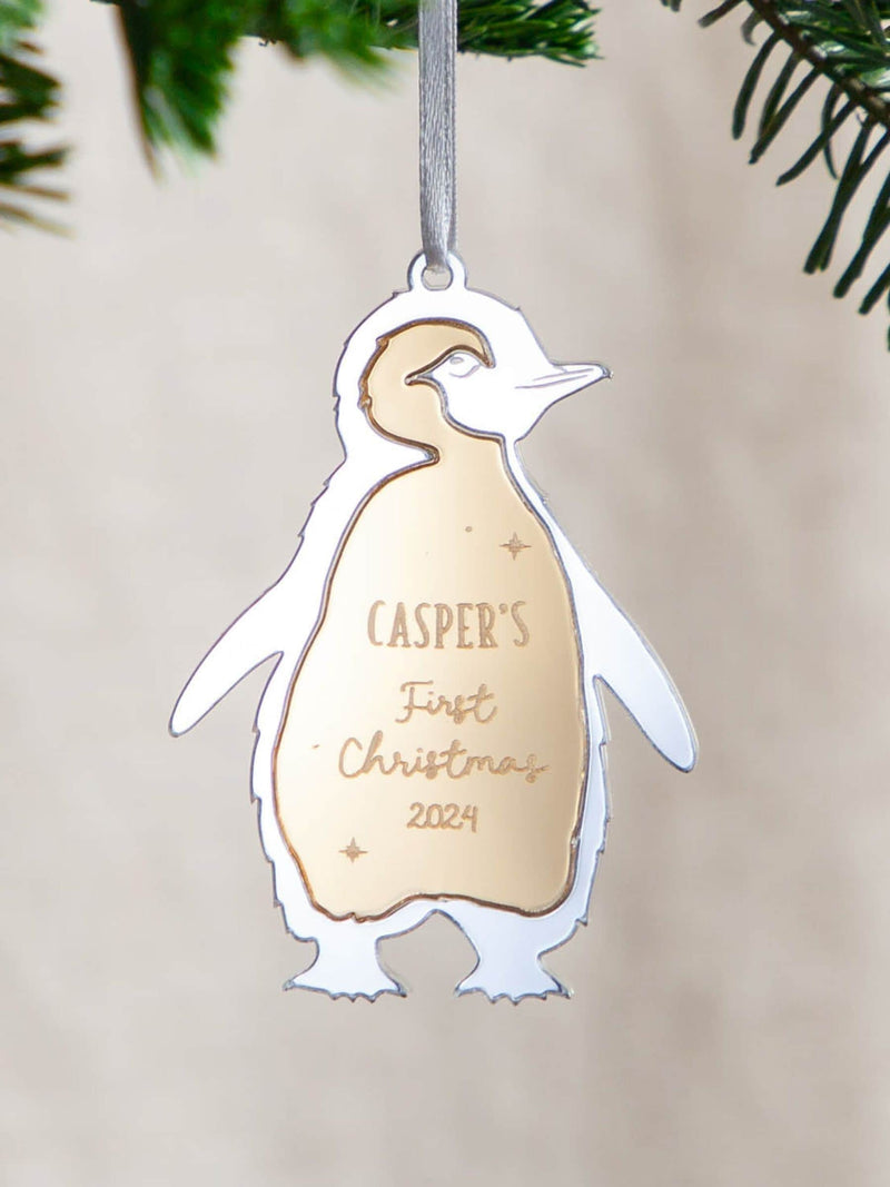 No Ordinary Gift metallic mirror acrylic penguin decoration for Christmas (British brand)