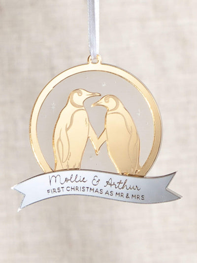 Next No Ordinary Gift Personalised Metallic Mirror Penguin Couple Hanging Christmas Decoration- Buy online at McGrocer