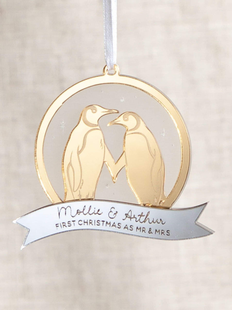 No Ordinary Gift personalised penguin couple Christmas decoration - British product