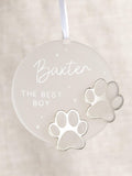 No Ordinary Gift personalised hanging decoration with metallic paw prints, UK version