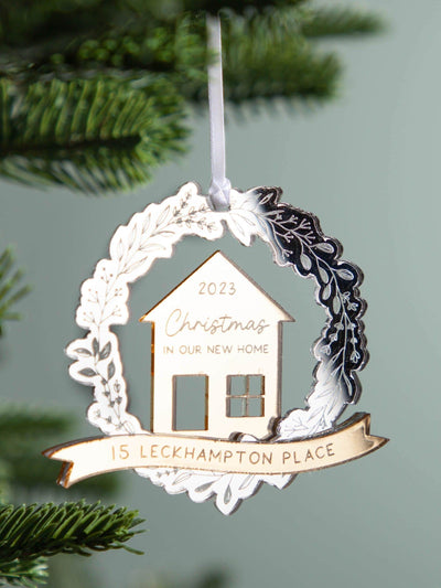 Next No Ordinary Gift Metallic Mirror Wreath Personalised New Home Christmas Decoration 9 x 9.5cm- Buy online at McGrocer