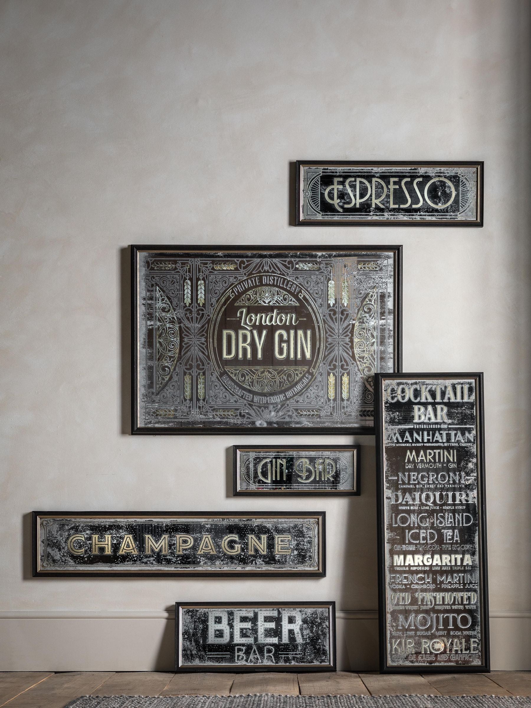 Gallery Home brown retro beer bar mirrored sign 59cm high (British brand)