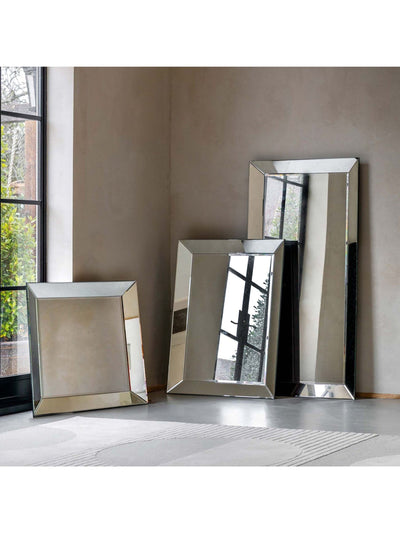 Next Gallery Home Silver Clear Bevelled Glass Risca Rectangle Wall Mirror 120cm x 90cm- Buy online at McGrocer