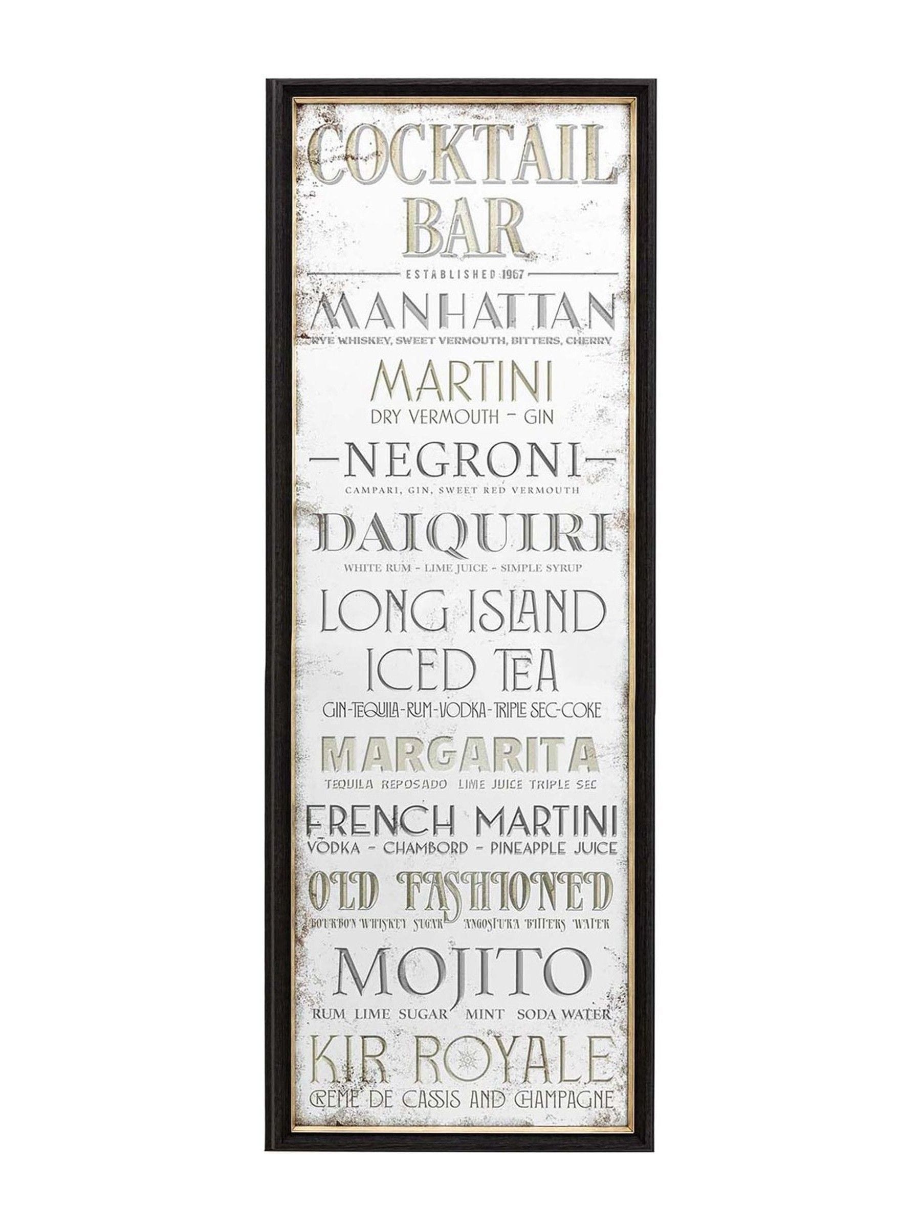 Gallery Home Brown Retro Cocktail List Mirrored Sign 40cm, UK version