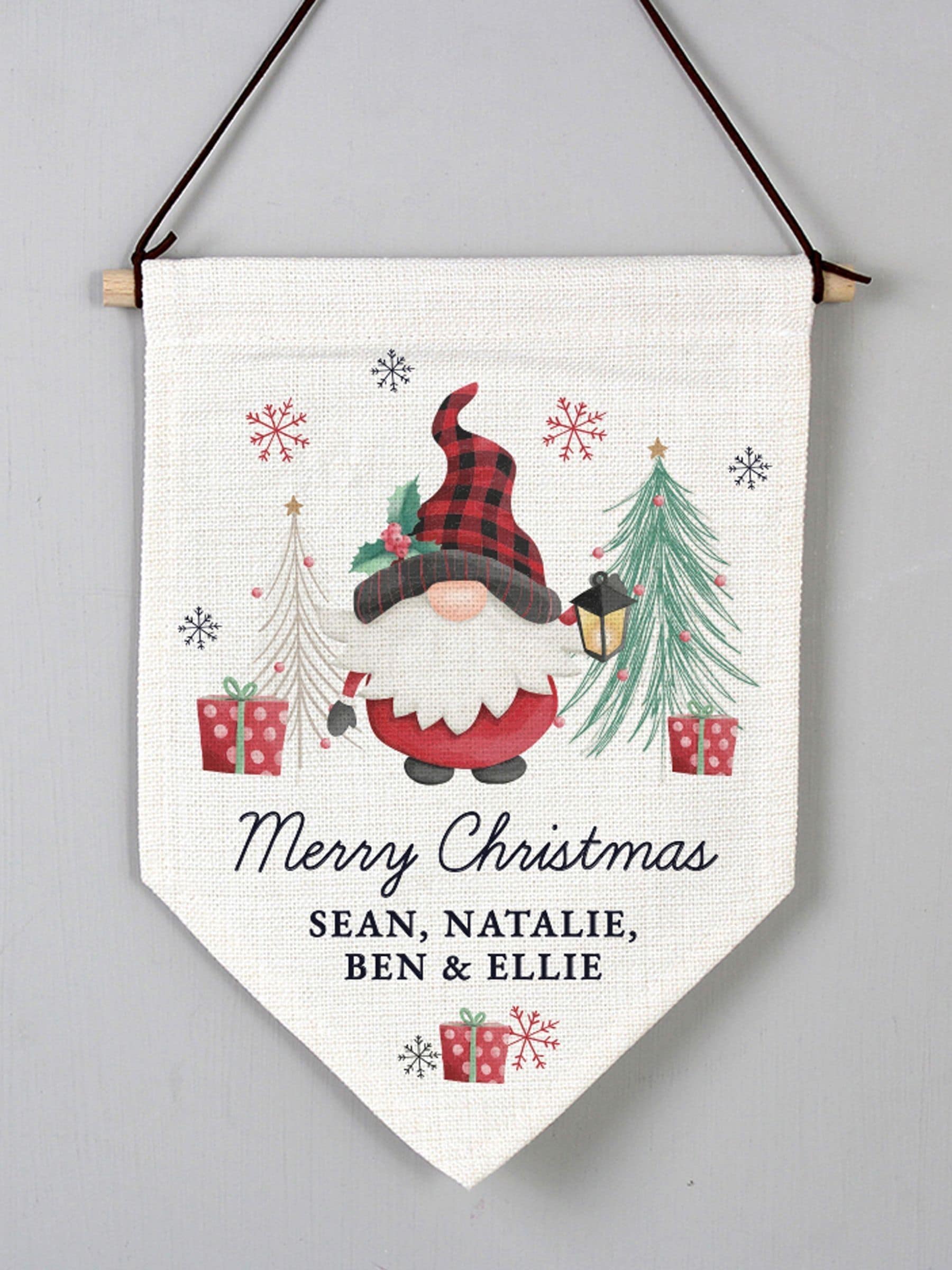 Personalised Christmas Gonk 100% Linen Hanging Pendant by PMC