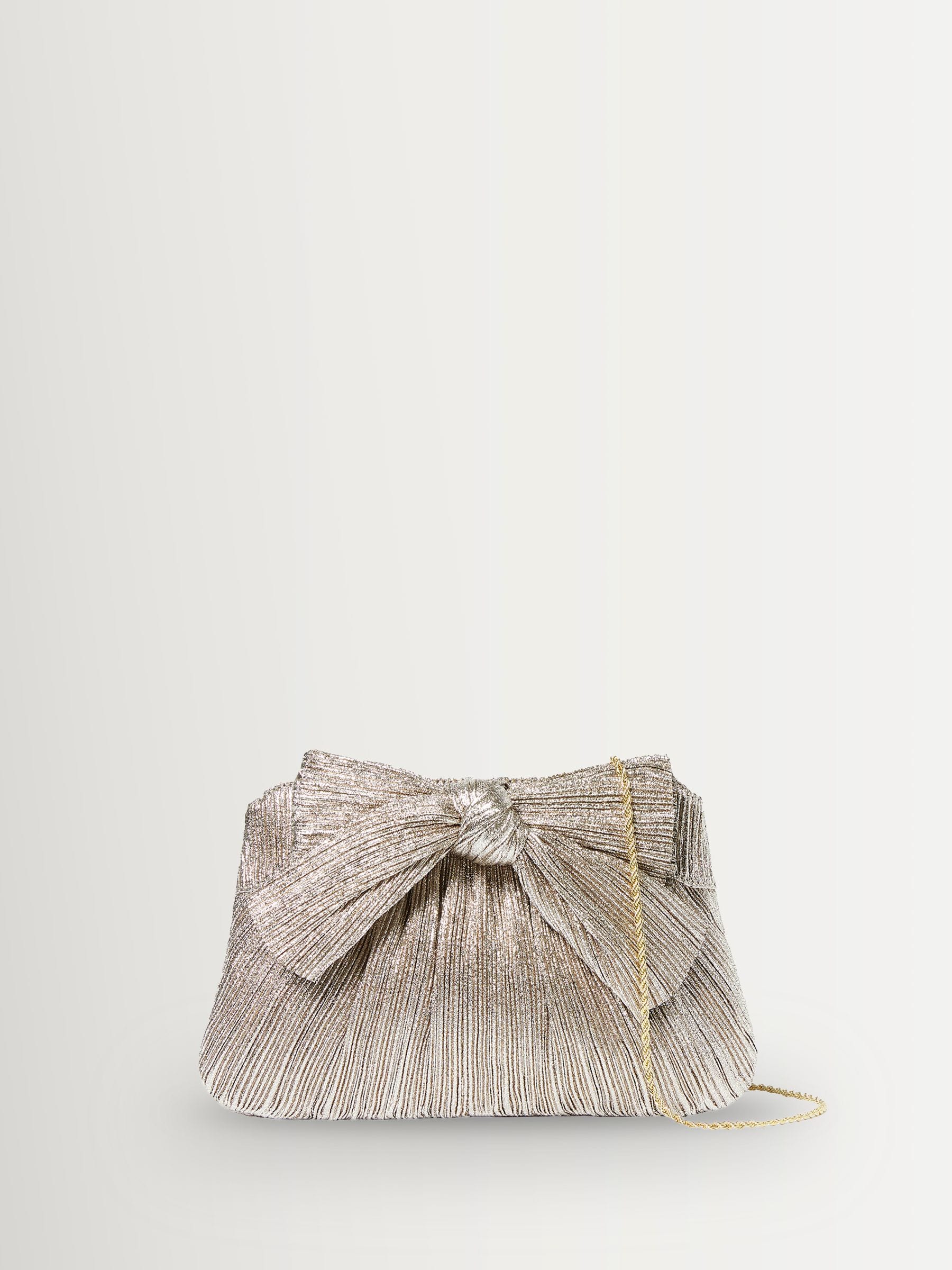 Loeffler Randall silver plated Rayne frame clutch with bow - British product