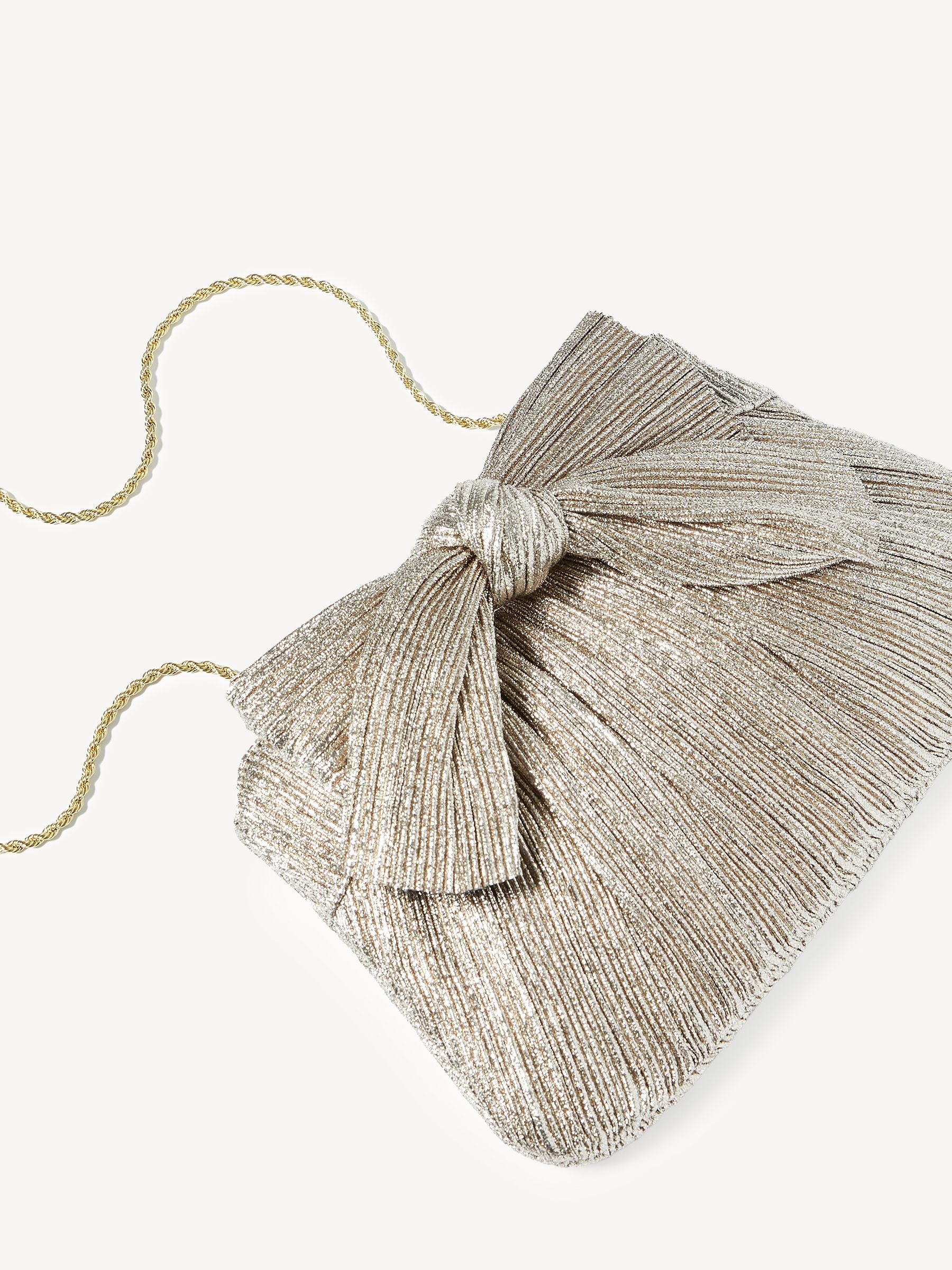 Loeffler Randall silver plated Rayne frame clutch with bow - British product