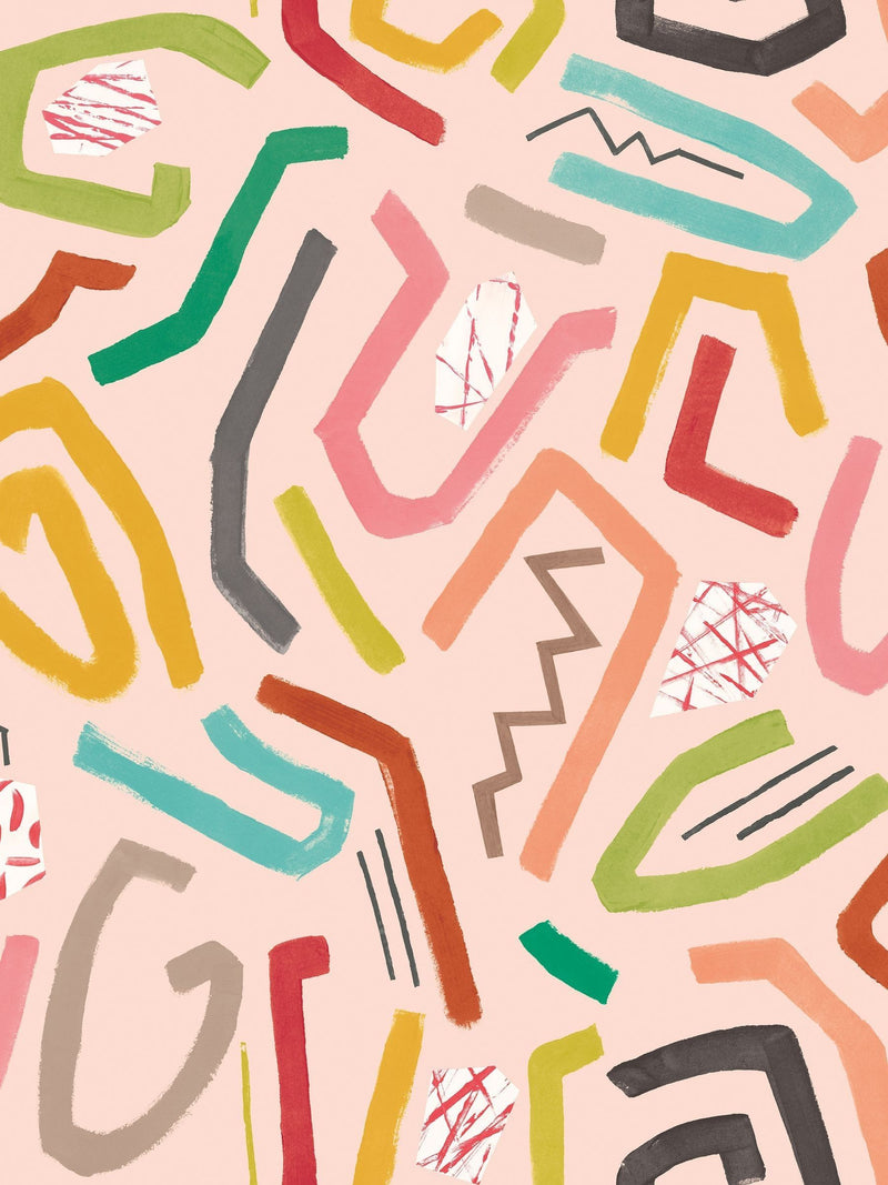 Ohpopsi coral twist squiggle wallpaper sample A4, imported from the UK