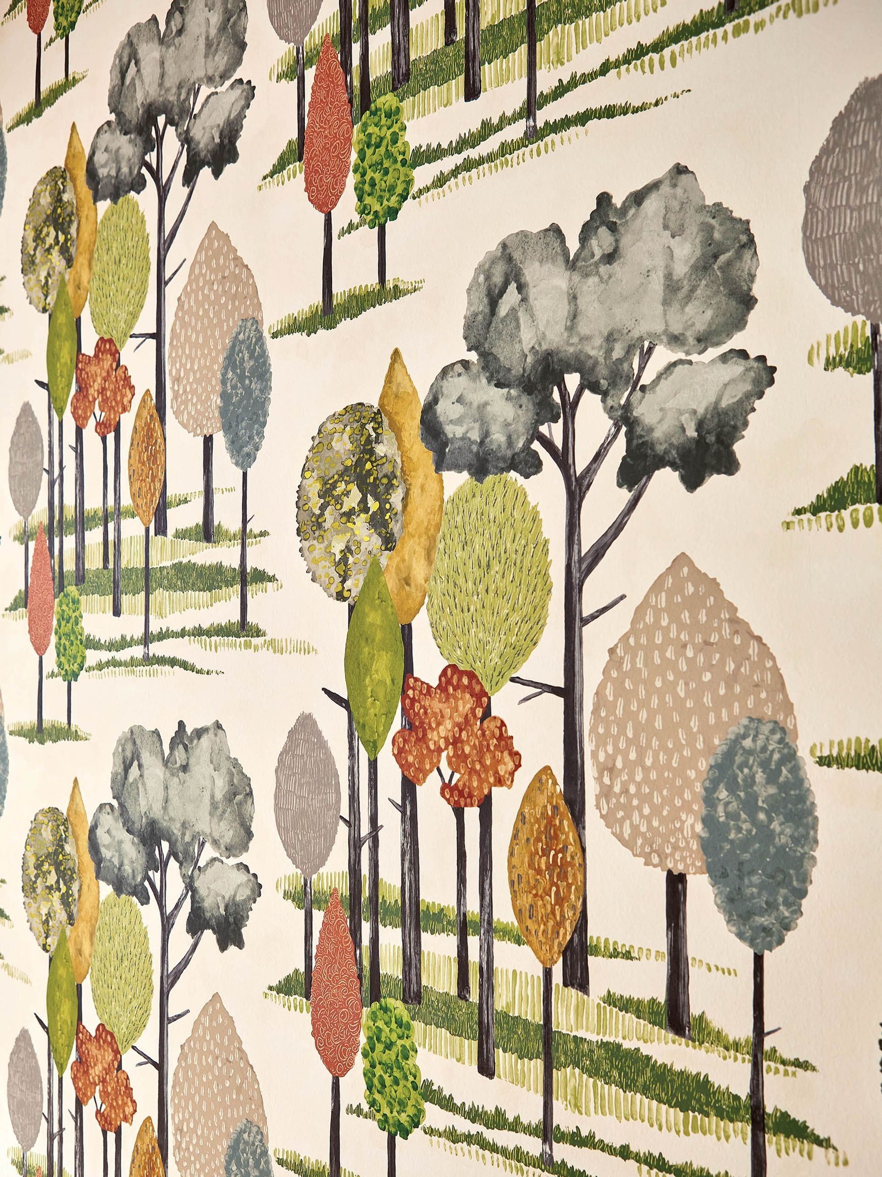Ohpopsi Olive Tall Trees A4 wallpaper sample, imported from the UK