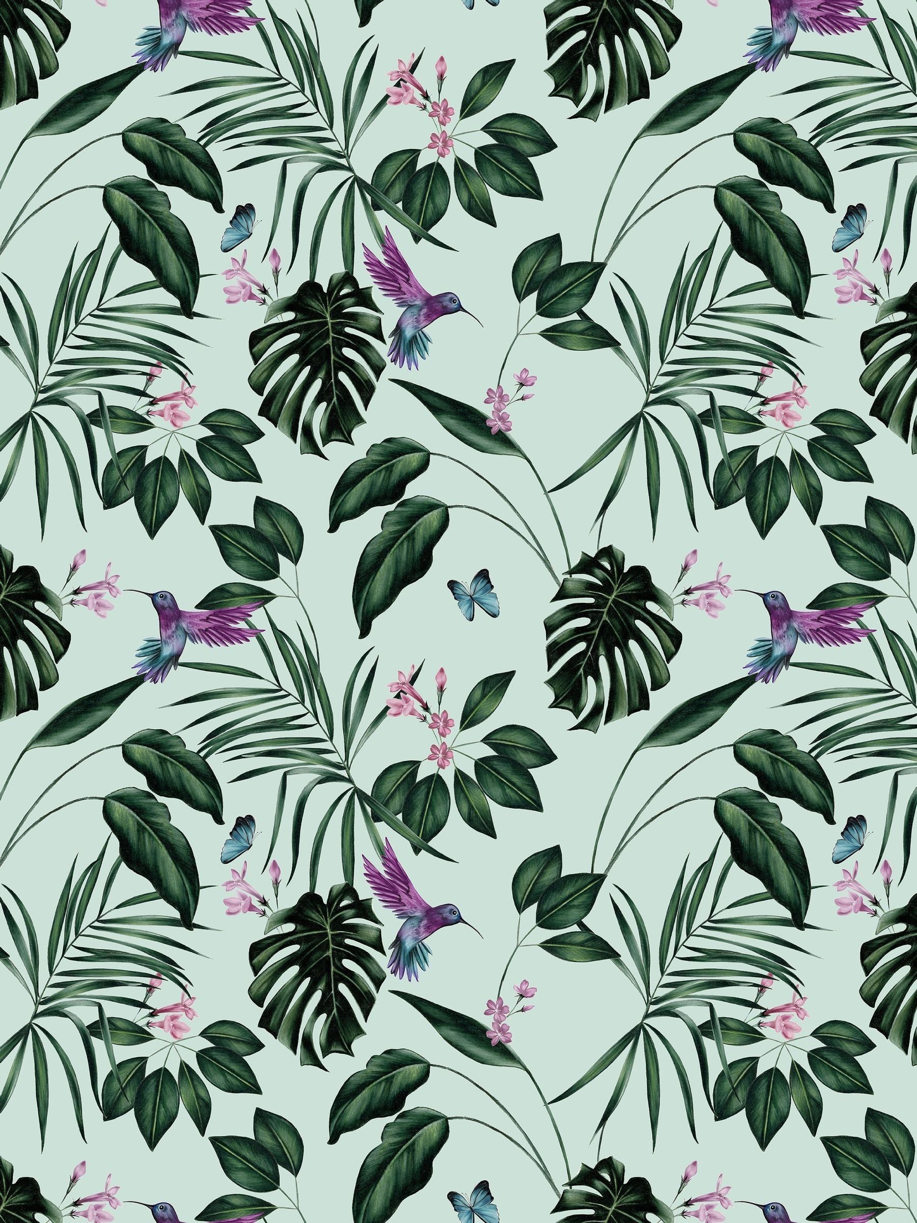 Ohpopsi duck egg hummingbird wallpaper A4 sample, imported from the UK