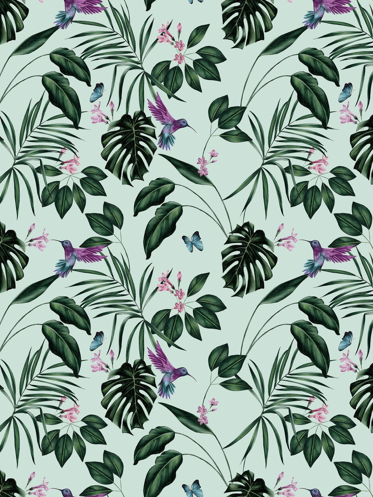 Ohpopsi duck egg hummingbird wallpaper A4 sample, imported from the UK