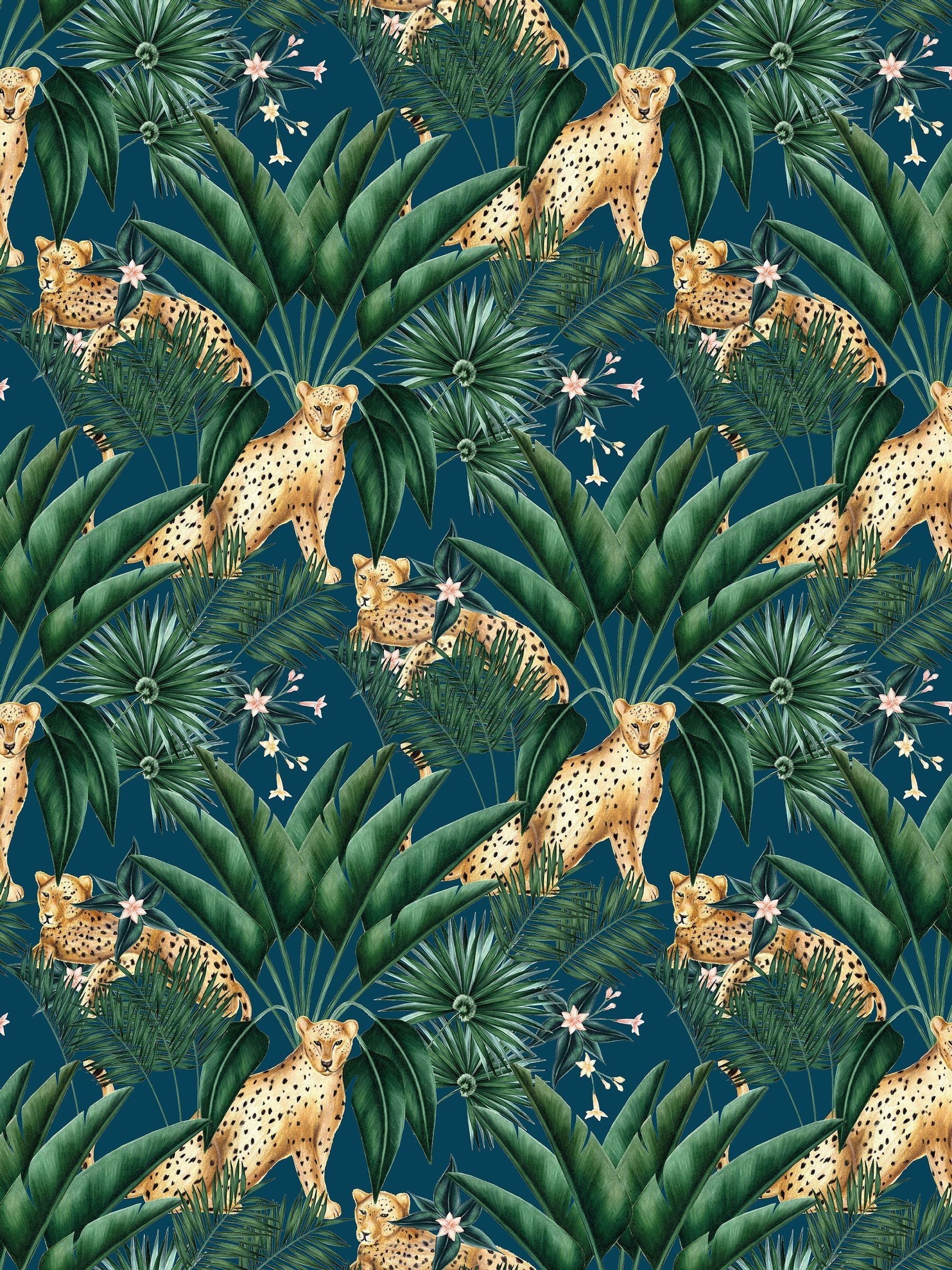 Ohpopsi Duck Egg Jungle Cheetah Ink wallpaper sample A4 - British product