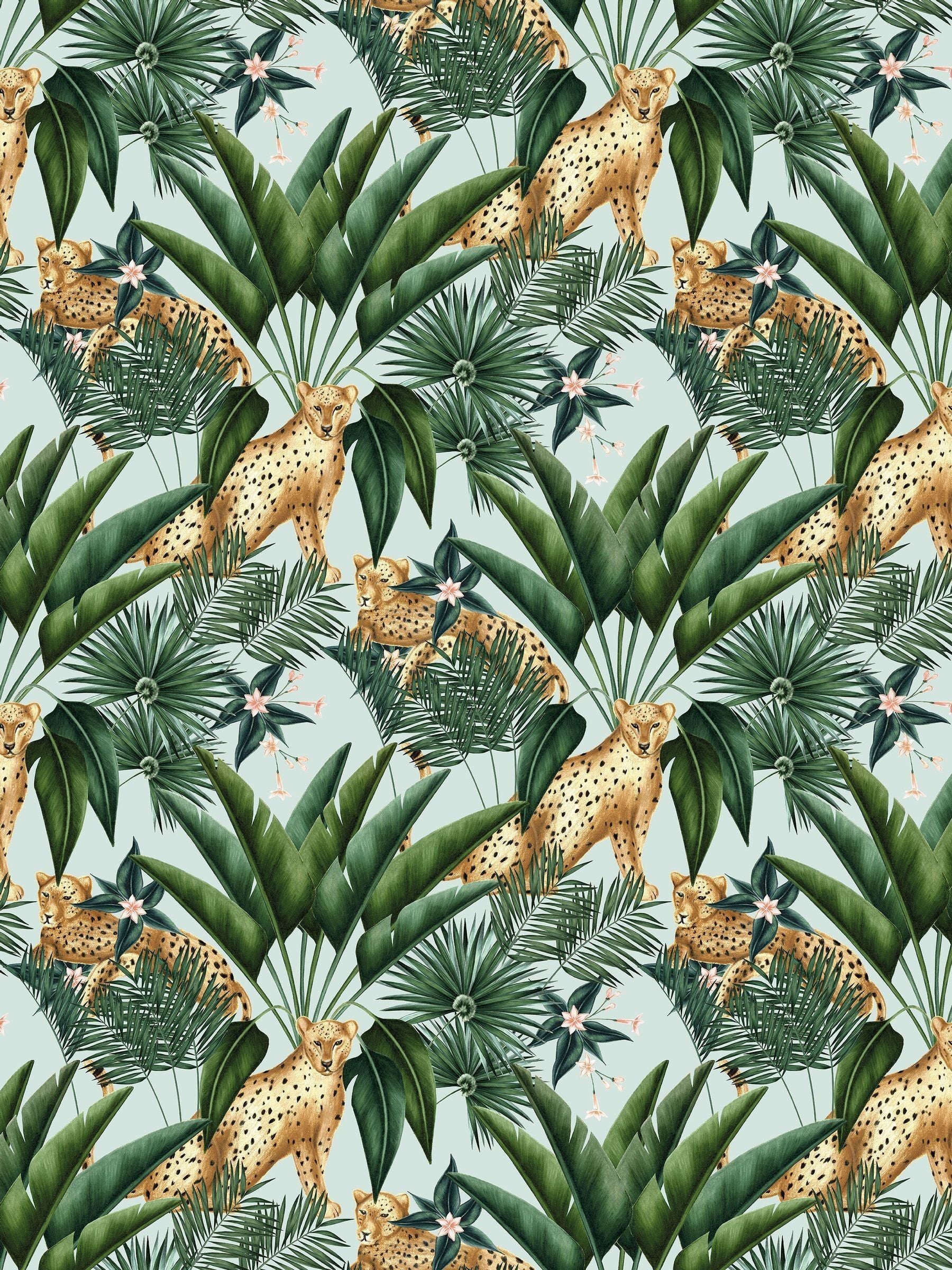 Ohpopsi Duck Egg Jungle Cheetah Ink wallpaper sample A4 - British product