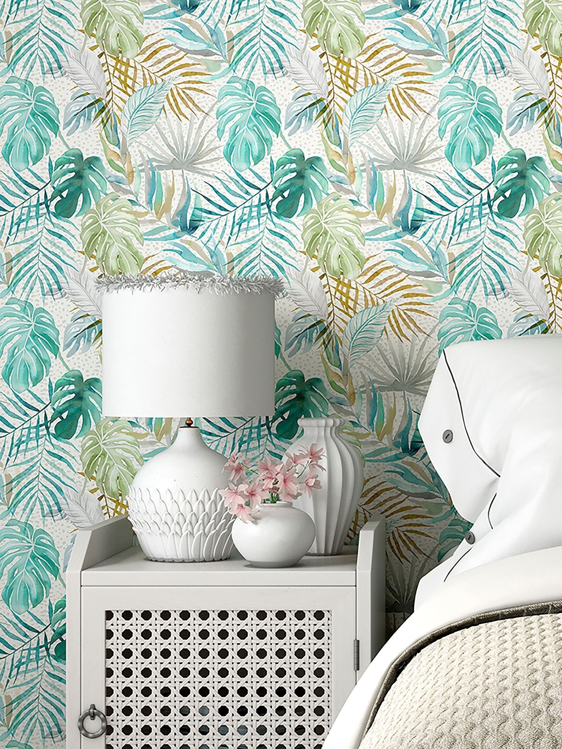 Ohpopsi Turquoise Tropica wallpaper 10m - British product