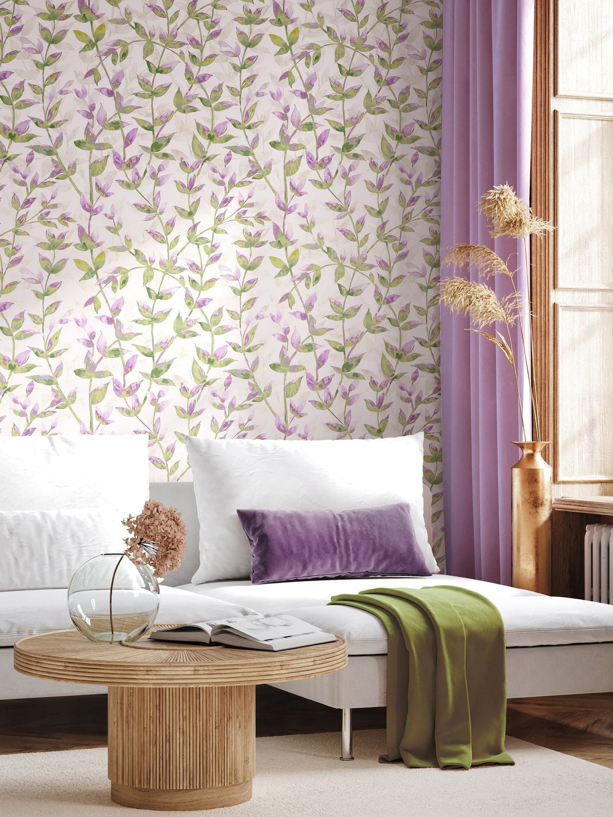 Ohpopsi heather asparagus pomponette wallpaper roll - British product