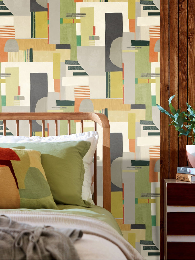 Ohpopsi Sage and Amber Blocs wallpaper 10m, imported from the UK