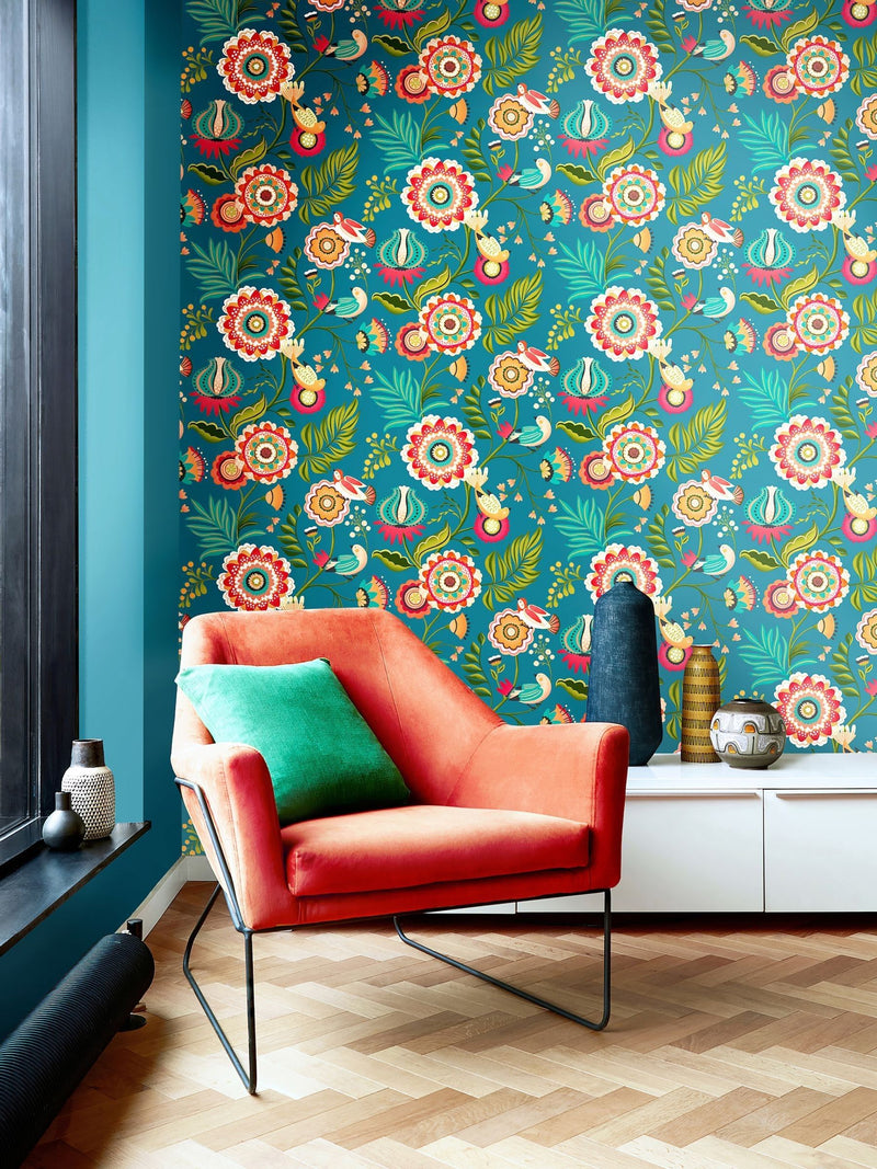Ohpopsi Coral and Linen Ichika Trail Wallpaper 10m