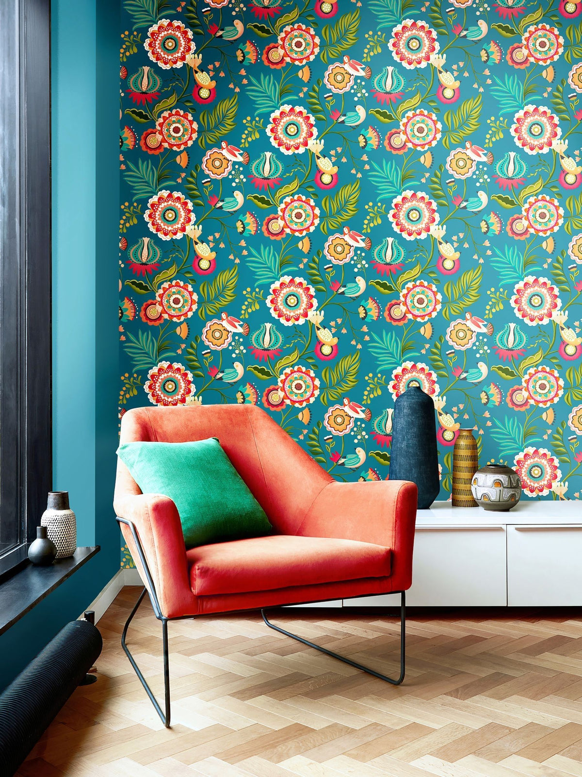 Ohpopsi Coral and Linen Ichika Trail Wallpaper 10m