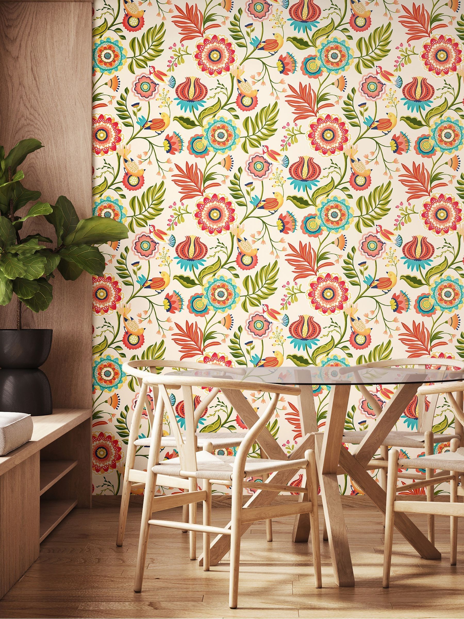 Ohpopsi wallpaper Coral and Linen Ichika Trail 10m - British product